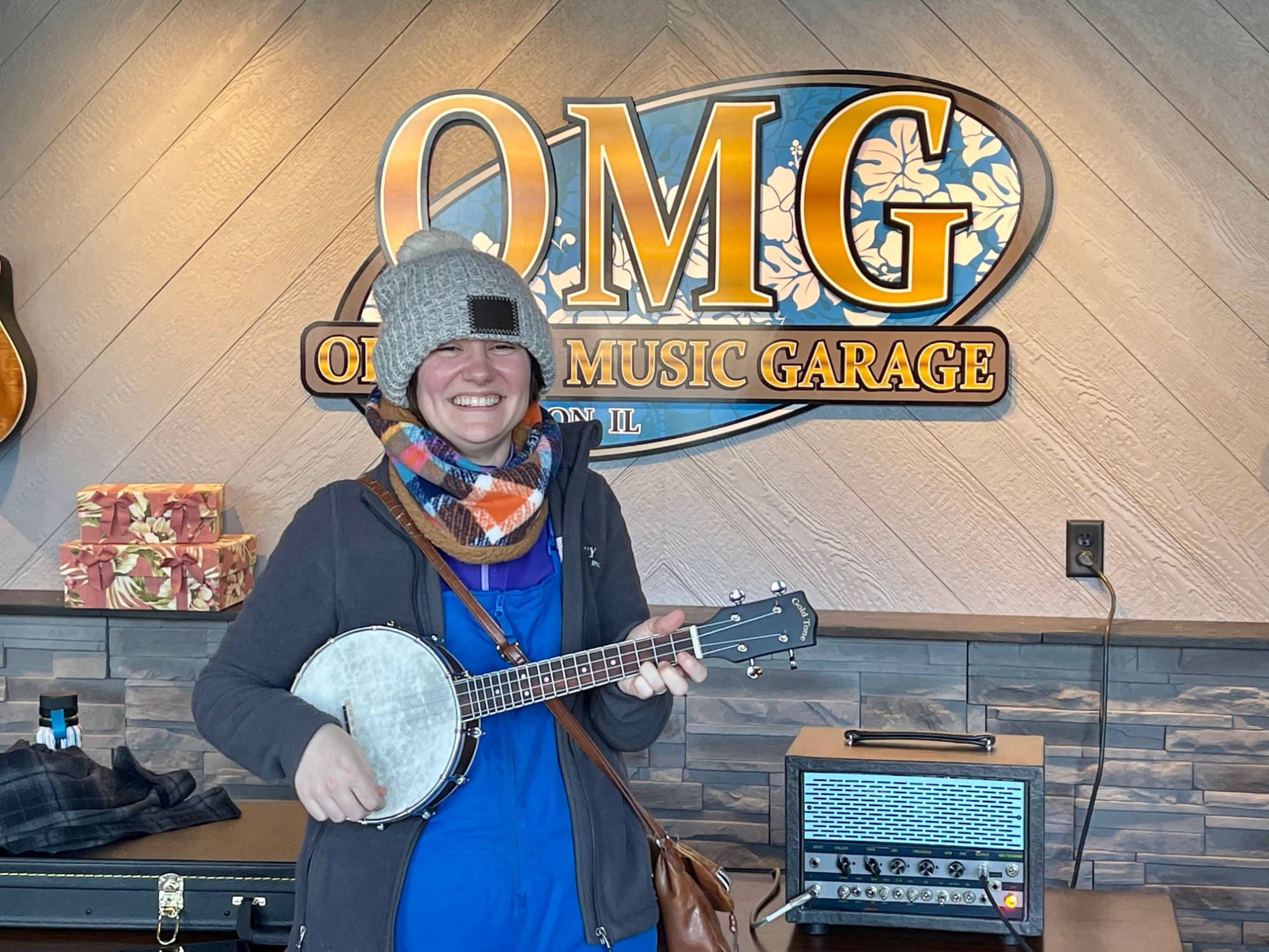 Carol with Gold Tone Music Group open back Banjo-Ukulele