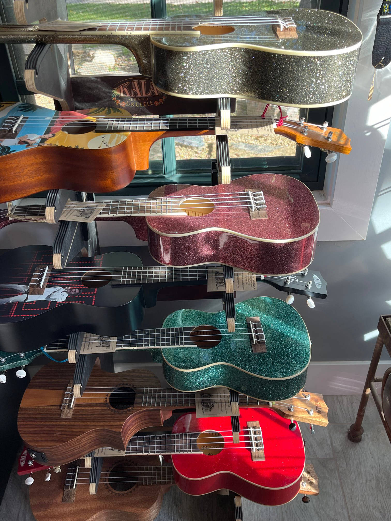 Colorful sparkle ukuleles