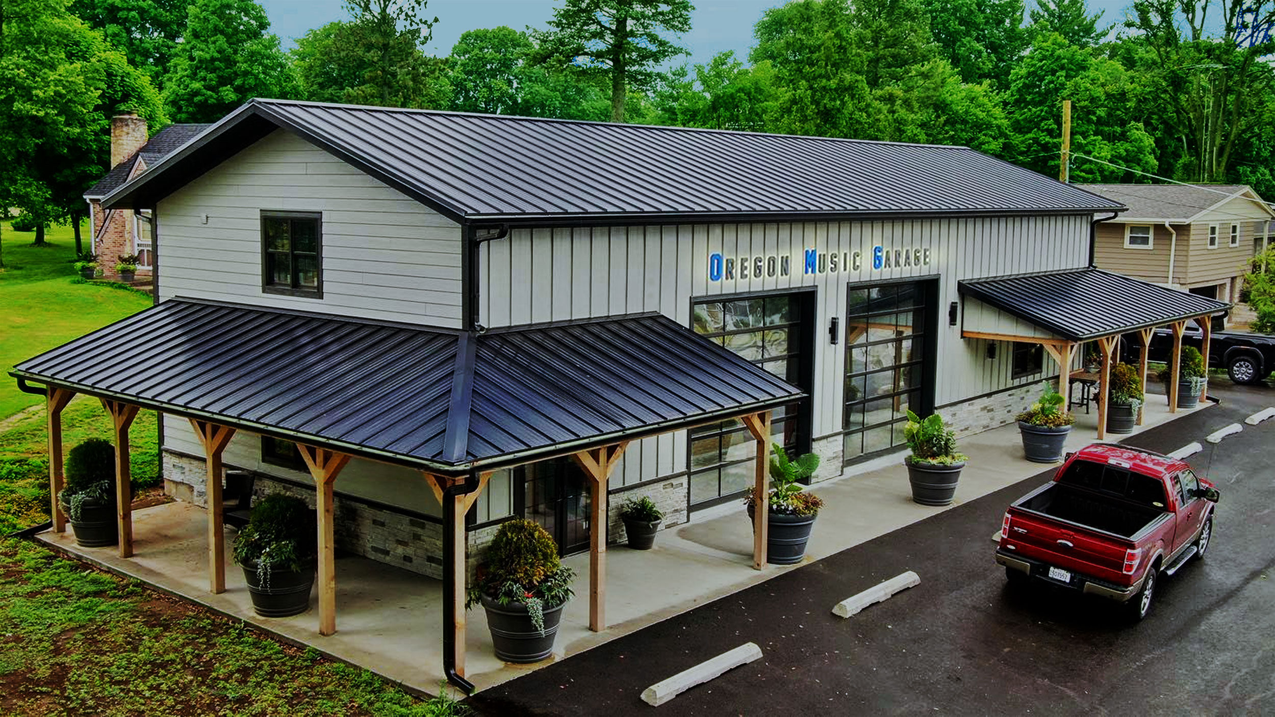 Music Showroom wall with acoustic guitars