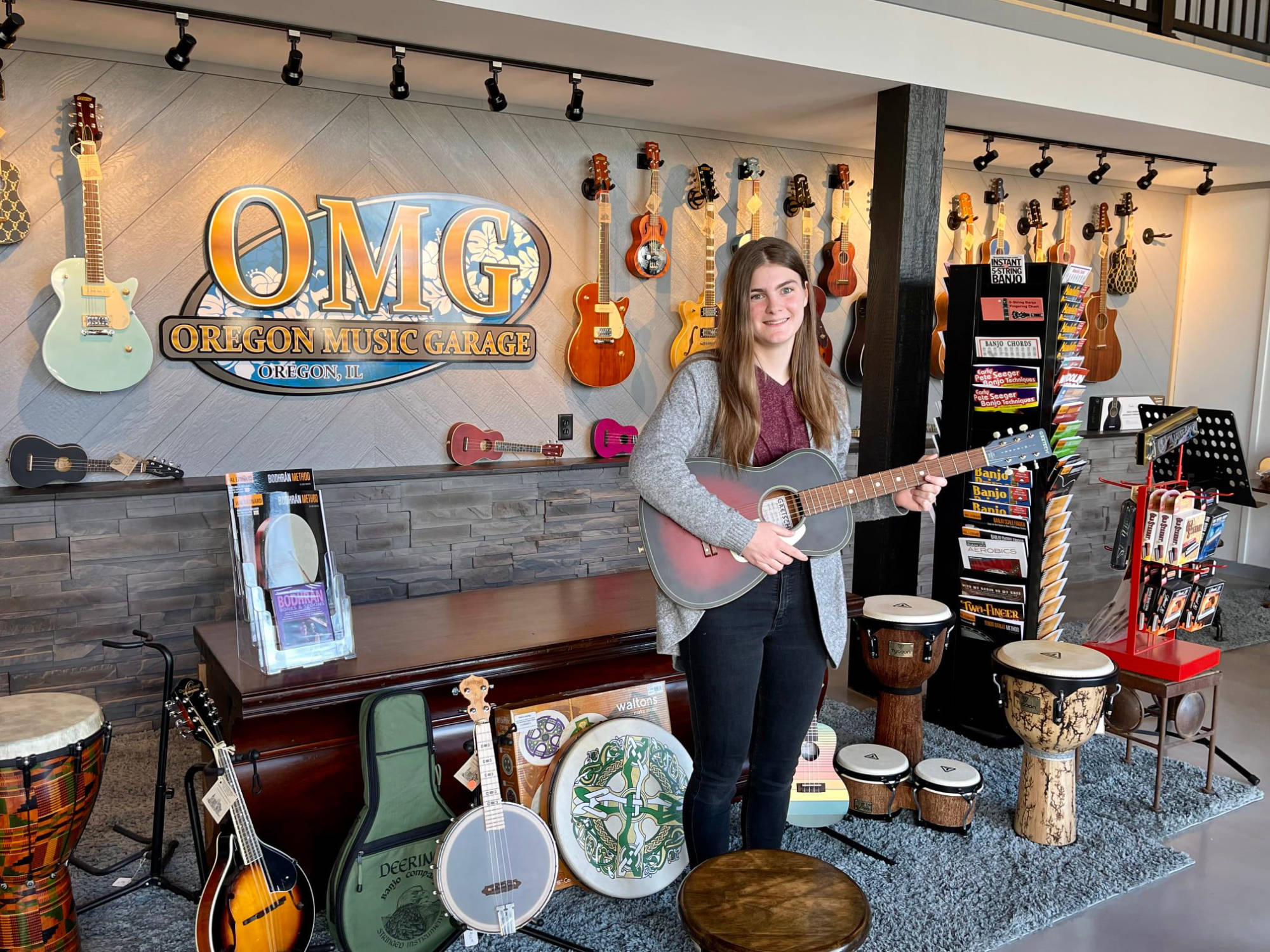 Kiley with Gretsch Jim Dandy Parlor Guitar